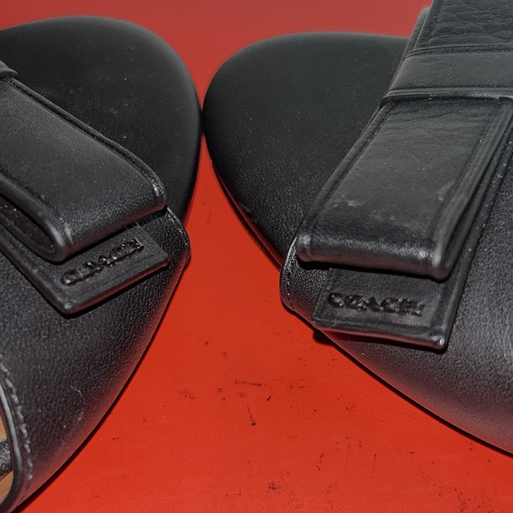 Coach Leather Strappy Bow Sandals Black Block Heel - Picture 12 of 13